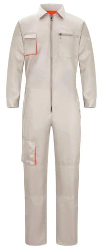 Yukirtiq Men's Work Wear Boilersuit Coverall with Multi Pockets Heavy Duty Polycotton Overall Trousers Mechanics Boiler Suit, Khaki, L