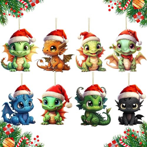 YGCHEN Weihnachten Drachen Anhänger Weihnachtsanhänger Christbaumschmuck Weihnachtsdeko Dinosaurier Ornament Weihnachtsbaumschmuck 2D Acryl Drache Hängende Weihnachten Deko