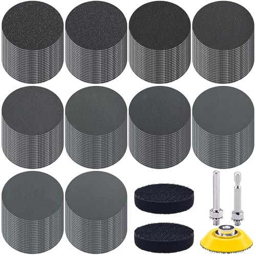 SIQUK 200 Stück Schleifscheiben Klett 50mm Nasse Trockene Schleifpapier Schleifpads Körnung 180-5000 Schleifblätter Sandpapier Rund für Auto Polieren Holz Metall