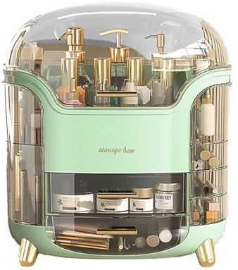 Neo Large Capacity Cosmetic Make Up Skincare Storage Organiser Box With 2 Layers Drawers Lipstick Compartment And Transparent Lid (Mint Green)
