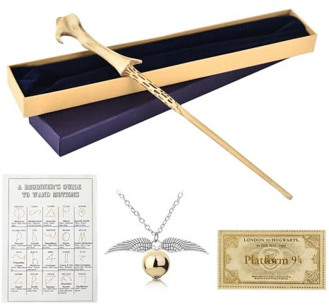 FGJCJ Voldemort Zauberstab, 35CM Zauberstab Voldemort aus Stahlkern und Harz, Voldemort Harry P-Otter Zauberstab in Geschenkbox mit Zauberspruch-Karte, Stationsticket und Halskette