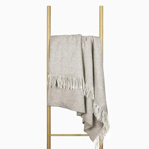 Nostra Andora Merino-Woll- und Kaschmirdecke – Weiche, atmungsaktive und leichte Elegante Überwurfdecke für Sofa und Außenbereich, temperaturregulierendes Design mit Fransen (Beige)
