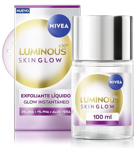 NIVEA LUMINOUS630 SKIN GLOW Flüssigpeeling (100 ml), Peeling ohne Ausspülen für ein sanftes und effektives Hautpeeling, Gesichtspeeling mit AHA, PHA und Aloe Vera für alle Hauttypen