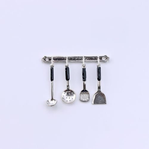 Juego de utensilios de cocina en miniatura: escala 1/12, utensilios de cocina de bronce y plata para casa de muñecas (plateado)