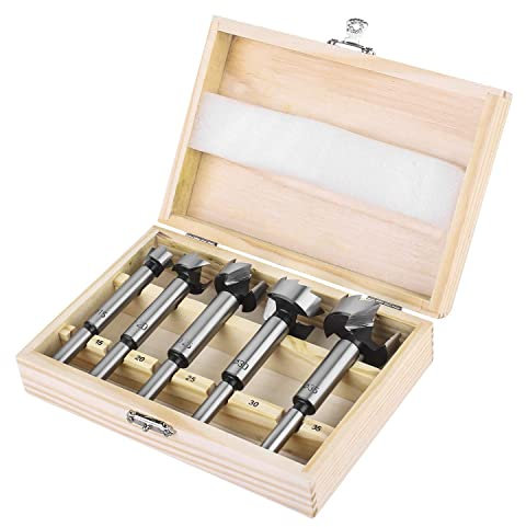 ZAFAYA Bit Set 5Pcs, Forstner Bits for Wood, Wood Drilling with Round Shank, Drill Accessories, Ø15/20/25/30/35mm with Storage Case
