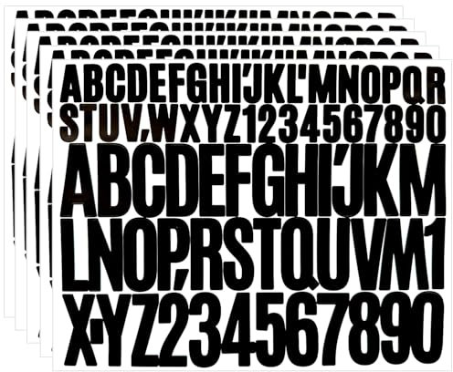 Capital Letter Stickers,1 Inch 2 Inch Sticky Vinyl Letter Number Sticker, 5 Sheets Self Adhesive Black Letter Sticker Alphabet Numbers Stickers for Mailbox, Cards, Scrapbook