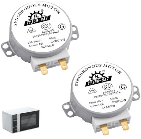 2 Pièces Moteurs Synchrones TYJ50-8A7, Moteurs Micro-Ondes 220V-240V AC 4W, Rotation CW/CCW 4/5 tr/min, Moteur Électrique Compact pour Micro-Ondes Chauffages Ventilateurs Appareils, Facile à Installer