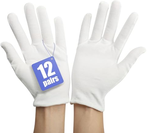 MOPUBZO 12 Paia di Guanti Idratanti in Cotone Bianco, Sottile Neurodermatite a Maglia, Guanti in tessuto morbido per Mani Secche, Eczema e Neurodermatite, unisex