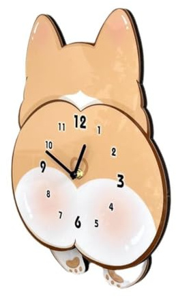 Sefdrert Cartoon Dog Corgi Rocking Clock Room and Bedroom Decorative Clock Cute Silent Wall Clock