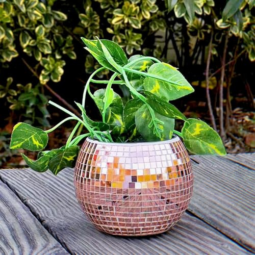 BAOBYAO Rosegold Glas Discokugel Blumentopf,Klein Discokugel Vase,3x4x4Zoll