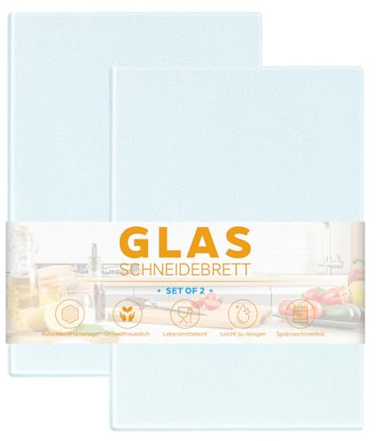 2 Stück Schneidebrett Glas 28x20cm, Glasschneidebrett Transparent Glasplatte Kratzfest mit Rutschfesten Silikonfüßen, Küchenbrett Schneidunterlage Glass Cutting Board für Gemüse Fleisch