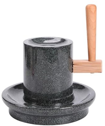Handmühle aus Stein, Getreide-Teemühle, ganzer Stein, handpoliert, Griff aus Massivholz, sanftes Entladen, for Mahlen von Nüssen, Gewürzen(S)