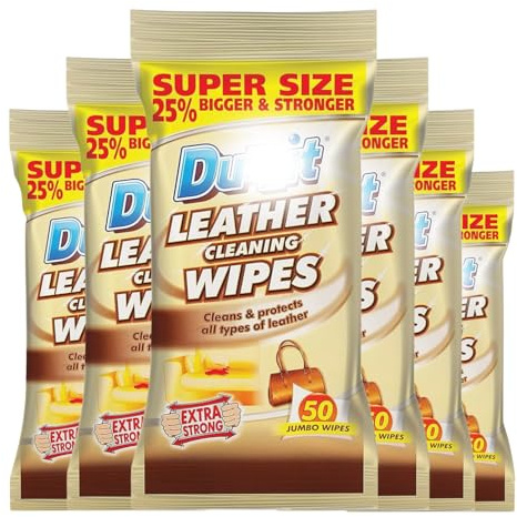 Duzit Leather Cleaning Protecting Leathers Wipes 300 Jumbo Wipes Premium Leather-Cleaner for Sofas, Car Interiors, Handbags & Shoes Removes Dirt, Stains & Grime While Conditioning Pack of 6