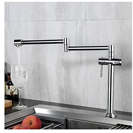 Küchenarmatur for heißes und kaltes Wasser, gewerbliche Küchenspüle, Wasserhahn aus Messing, Topffüller, faltbar, dehnbar, Doppelgelenk, Schwenkarme, zwei Griffe, Deckmontage, ORB(Chrome)