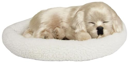 Otbushit 1Pc Breathing Stuffed Animal Cute Sleeping Dogs on Pad Battery-operated Interactive Realistic Puppy for Kids Children Beige
