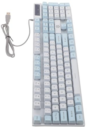 jojofuny Clavier de Jeu Mécanique Filaire 104 Touches RGB Rétroéclairé Blanc et Bleu Clavier Gamer LED pour PC et Ordinateur Portable Ergonomique pour Gaming et Travail