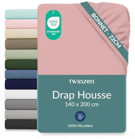 Twinzen Drap Housse Microfibre 140x200 Rose Bonnet 25 cm | Ultra doux · Respirant · Séchage rapide · Lavable à 40°C · Certifié OEKO-TEX