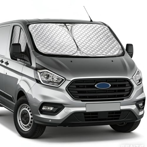 Windschutzscheiben-Sonnenschutz-Set für Ford Transit Custom, Faltbarer Stahlring Frontscheibenabdeckung und magnetischer Seitenfenster-Sonnenschutz passt für 2012-2022 Transit Custom Tourneo Custom