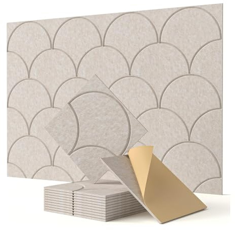 Wesafrae Hochdichte Tür- und Deckenakustik-Wandpaneele 12-Pack 12 X 12, Selbstklebende Schalldichte Wandfliesen für das Home Beige