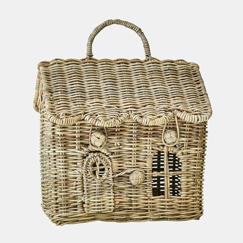 Loberon Hauskörbchen Fintello - Natürlicher Look - Nostalgischer Charme - Praktische Aufbewahrung fürs Kinderzimmer - Rattan - Eisendraht, braun