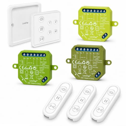 LoraTap Juego de interruptor de persiana inalámbrica y Bluetooth: control RF - Interruptor principal de 3 canales y mando a distancia - aplicación Smart Life App/Alexa/Google Assistant control por voz