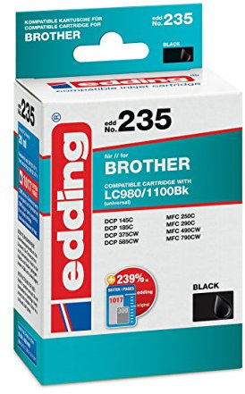 edding 18-235 Druckerpatrone EDD-235 Ersetzt: Brother LC980Bk/LC1100Bk,Einzelpatrone, schwarz