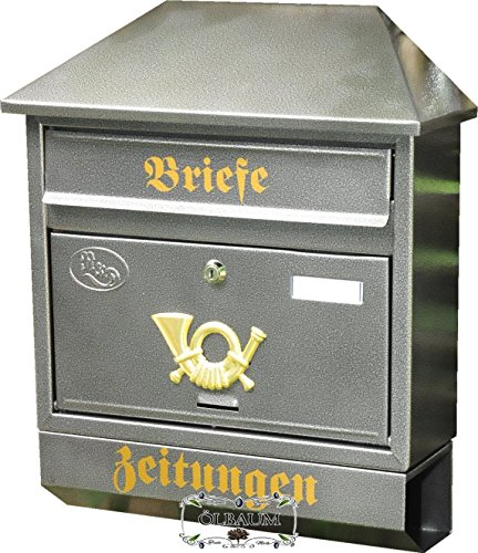 Design Briefkasten W in Hammerschlag Silber großer Einwurf Zeitungsfach Zeitungsrolle Nostalgie