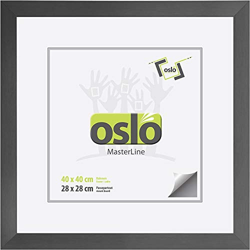 OSLO MasterLine Bilderrahmen 40 x 40 quadratisch stahl (silber grau) Aluminium gebürstet 3 cm breit, Foto-rahmen mit Echt-Glas Metall