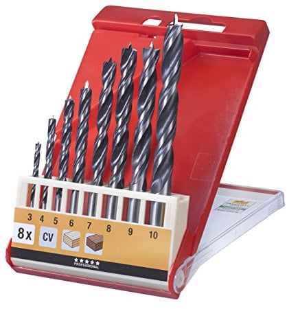 kwb CV - Set di punte elicoidali per legno duro e legno tenero, 8 pezzi, Ø 3-10 mm