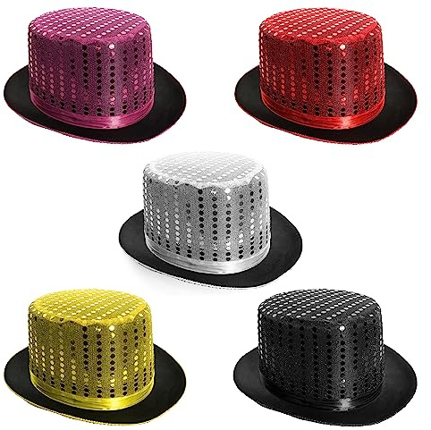 Adults Sequin Top Hat - Pack of 1 - Black Satin With Sequins on Top - Perfect for Magical Shows, Stage Productions, Ringmaster Hat, Hen Night and Other Fancy Dress Events