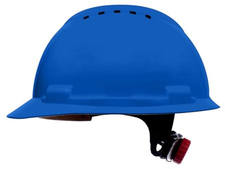 Stenso BBU Bauhelm SP200T Schutzhelm Bauarbeiterhelm - EN 397 Zertifiziert, Leicht & Belüftet, HDPE, 4-Punkt-Befestigung, Kurzes Visier, Schraubenverstellung, 348g, Zubehör-Öffnungen Blau x 1