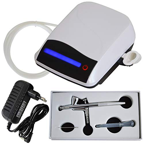 AIRBRUSH SET MINI Airbrush Kompressor Set Carry V-TC weiß mit Sensor-Touch-Control-Technologie - UNIVERSAL AIRBRUSHPISTOLE SINGLE ACTION mit 0,4mm Nadel-/Düsen - OPTIMALES Airbrush-Kit für Anfänger