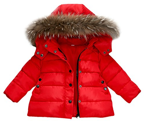 FeiliandaJJ Baby Mantel,Infant Toddler Mädchen Junge Winter Daunenjacke Kapuzenjacke Outwear Kinder Pelzkragen mit Reißverschluss Coat Warme Kleidung (90 (12~18Monate), Rot)