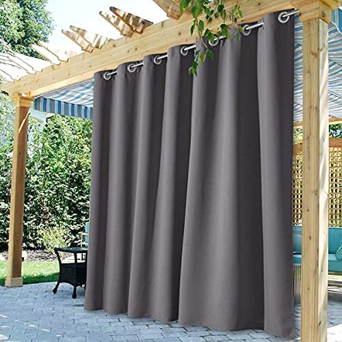 StangH Extra Long Curtains Outdoor Waterproof Patio Curtains Grommet Blackout Thermal Insulated Drapes for Pergola/Yard/Gazebo, Grey, W100 x L108 inches, 1 Panel