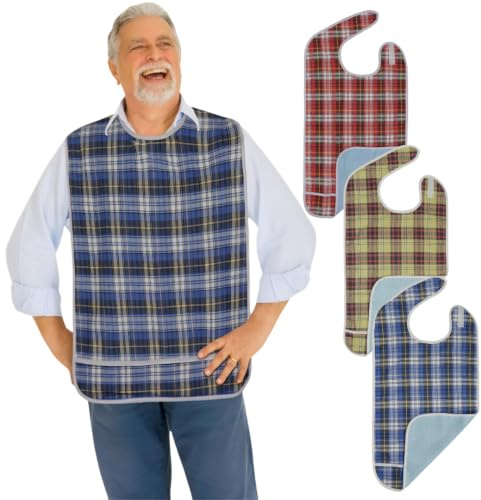 Modaliv Premium Adult Bibs for Eating, 3 Pack Waterproof Reusable