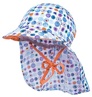 maximo Baby-Mädchen Nackenschutz Mütze, Mehrfarbig (Dunkelblau-Lila-Blüten 38), (Herstellergröße: 49)