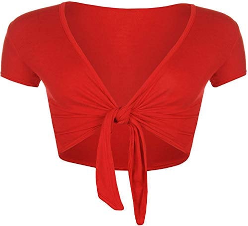 Womens Ladies Cap Short Sleeve Shrug Tie Up Front Crop Bolero Cardigan 8-22 Red 16-18