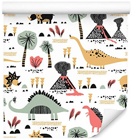 Wallepic Tapete 10m Vlies Tapete Dinosaurier Tiere Wulkan Vliestapete 1000x53cm Wand Tapete Wohnzimmer Kinderzimmer Moderne Wanddeko Wand Dekoration