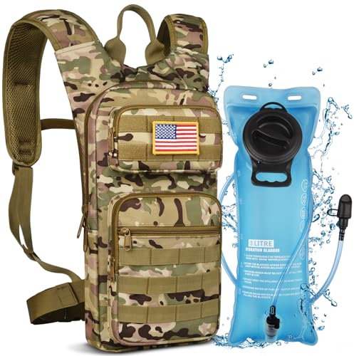 NOOLA Trinkrucksack mit 3L TPU-Wasserblase, taktischer Molle-Wasserrucksack für Männer und Frauen, Trinkrucksack zum Wandern, Radfahren, Laufen und Klettern, CP