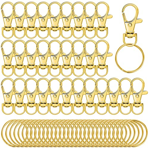 60 Stück Schlüsselanhänger Clip Haken Drehverschlüsse Lanyard Karabinerhaken mit geteilten Schlüsselringen (Golden)