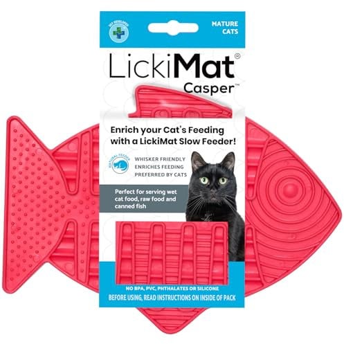 LickiMat Casper, Fish-Shaped Cat Slow Feeders for Feline Boredom and Anxiety Reduction; Perfect for Food, Treats and Anxiety Reduction, Pink