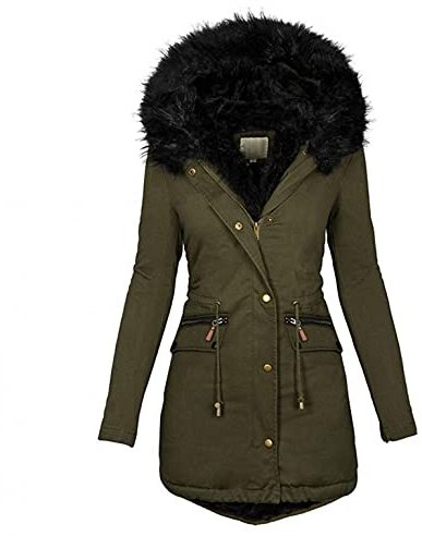Ronony Winterjacke Damen Warm Wintermantel Reißverschluss Winterparka mit Kapuze Windbreaker Langarm Mantel Taschen Funktionsjacke Mode Kapuzenpullover Einfarbig Übergangsjacke Casual Outdoorjacke