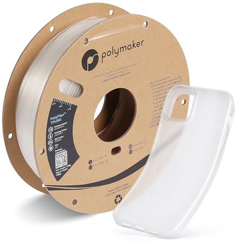 Polymaker TPU-Filament 1,75 klar, 750 g, Shore, 90 A, flexibles Filament, 1,75 mm, Kartonspule – PolyFlex TPU90 3D TPU-Filament, 1,75 mm, transparentes TPU, weiches Filament, flexibel