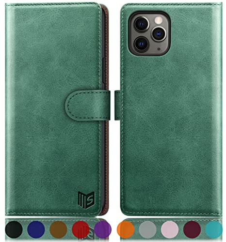 SUANPOT [RFID Schutz für iPhone 11 Pro Max 6,5-Zoll Hülle PU Leder Handyhülle Lederhülle Klapphülle Kartenfach Flip Cover für Apple 11 Pro Max Handy hülle Leather Wallet Phone Case hellgrün