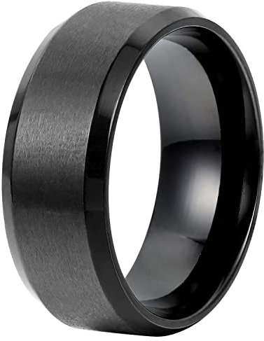 Flongo Bague en acier inoxydable poli, 8 mm pour homme, ronde, lisse, couleur argent/or, rose/noir, taille au choix, cadeau, Acier inoxydable