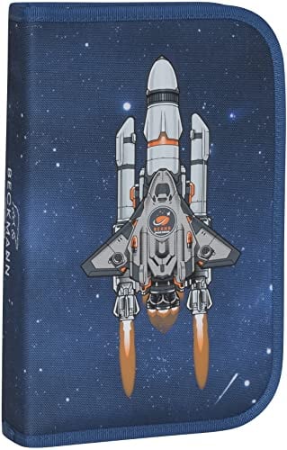 Beckmann, Federmappe Space Mission, Mäppchen Federtasche mit Buntstifte Spitzer Lineal, Grundschule, 1. Klasse, Blue