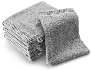 SLEEPZEN Gants de Toilette en Coton Bio - Certifié GOTS 500gr/m² - Lot de 6 Gants - Gris Perle - Absorbants et Doux, Linge de Bain, Premium Coton Gant de Toilette, 4 Couleurs, Gant de Douche