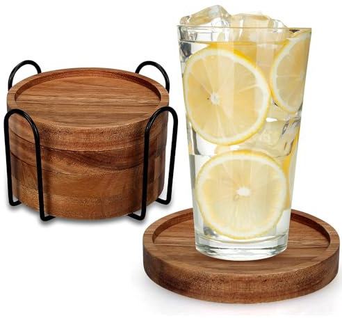 4 Stück Bauernhaus-Untersetzer aus Holz mit Halter, niedliches Holzgetränke-Untersetzer-Set für den Außenbereich, Bieruntersetzer, Heimdekoration, Couchtischdekoration, Geschenk, Getränkebecher,