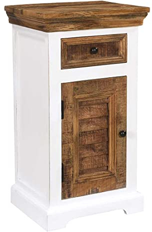 HOMELIV. Bahia Midischrank in weiß/Natur, 45x30x80cm, massives Mangoholz, im Landhausstil, mit viel Stauraum, das Highlight in Ihrem Esszimmer