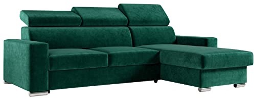 MKS MEBLE Ecksofa Wohnzimmer - Wohnlandschaft - L-Form Couch mit Schlaffunktion - Bettsofa - Wohnzimmer L Couch - Polstersofa mit Bettkasten - Fox Grün